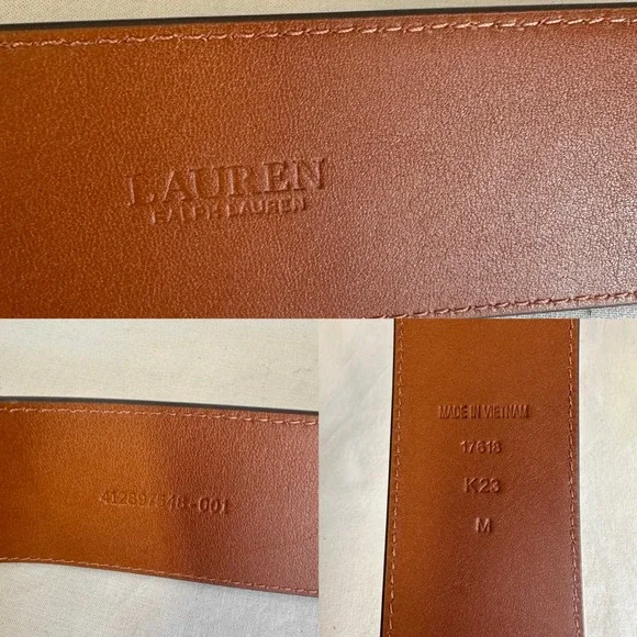 Lauren Ralph Lauren Brown Leather Wide Waist Belt Gold Stirrup Buckle Medium - Picture 5 of 12